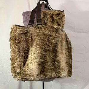 Pottery Barn faux fur tote and pouch